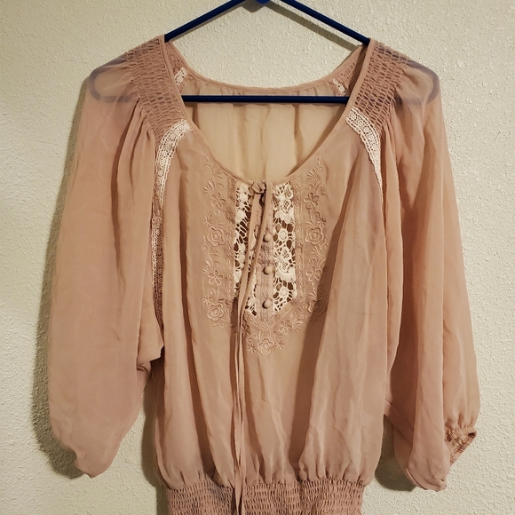Embroidered Lace Cinch Sheer Blouse - Picture 1 of 4